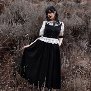 Lively Ghost Blackfern Full Length Dress Cottagecore Witch Goth Haunting Whimsy